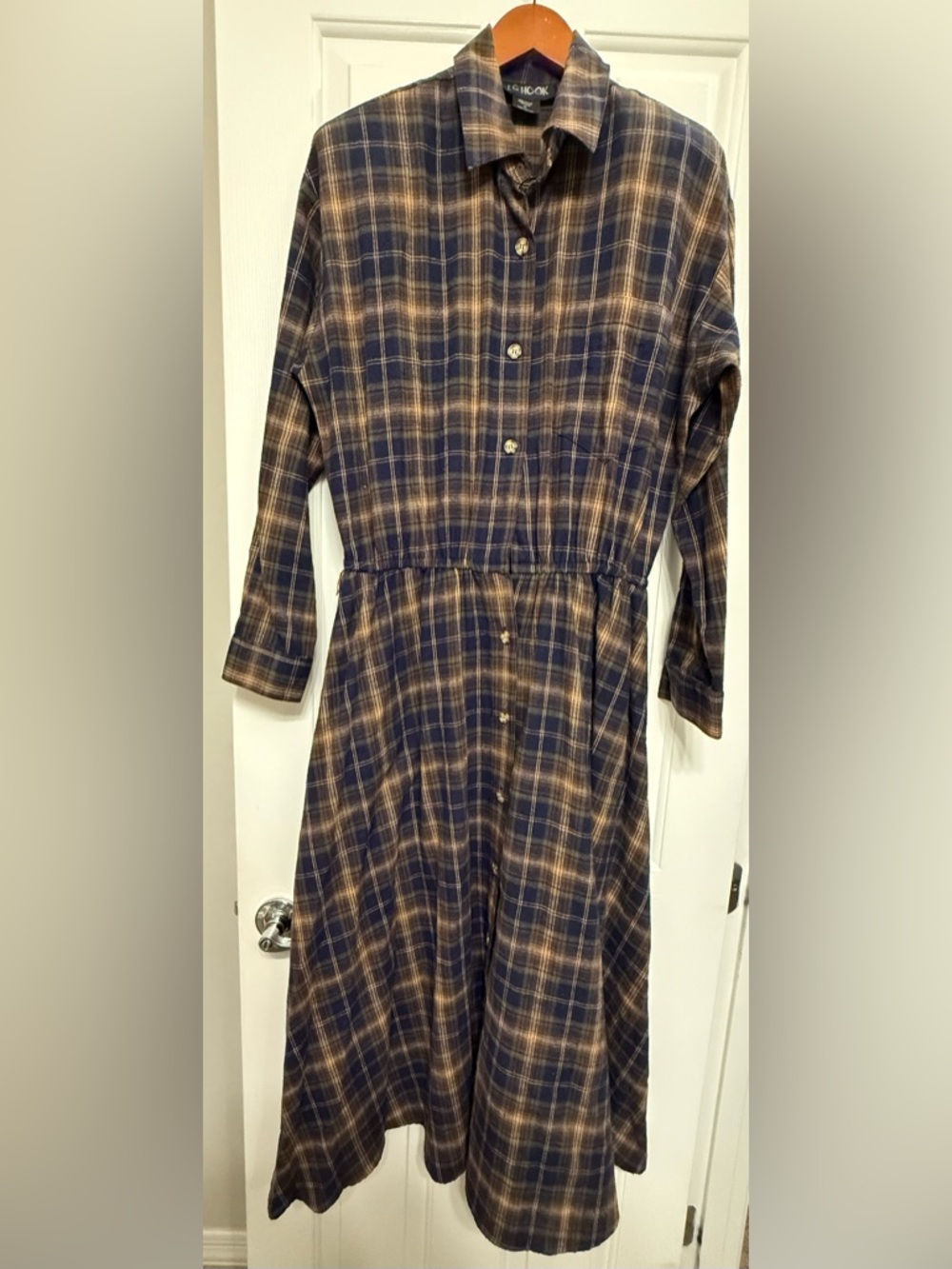 Vintage J.G. Hook Plaid Flannel Maxi Shirt Dress Classic Heritage Style Size 14